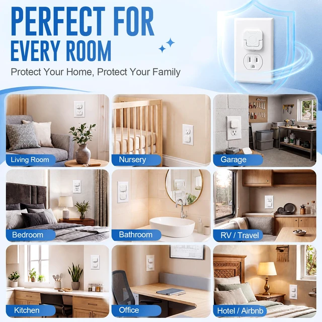 Alt view image 4 of 6 - 150 Pack Outlet Covers Baby Proofing Bulk, White, ABS | Socket Protector for Standard Us 2-prong and 3-prong Electrical Outlets, Safety Electrical Plug Protectors Cover, Baby Safety