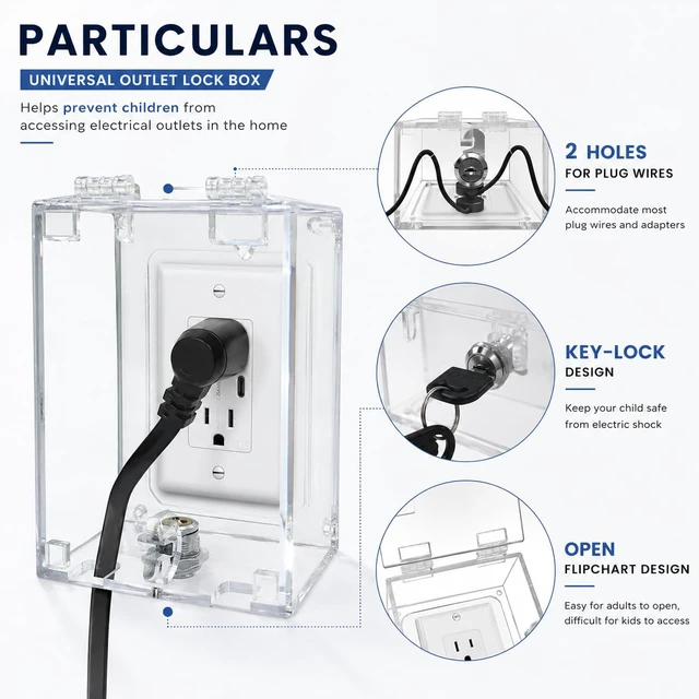 Alt view image 6 of 7 - Infant Safety Outlet Lock Box, wall Outlet Lock Box, Lock Box for Electrical outlets with outlets, Easy to Install, Accommodates Most Plugs and adapters 4.95 X 3.35 X 2.56 or Smaller