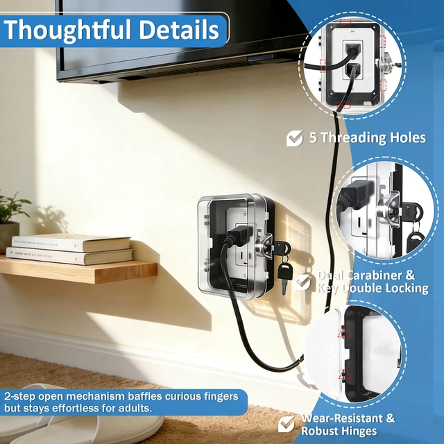 Alt view image 2 of 7 - Outlet Cover, Baby Proofing, Shatterproof Safety Lock Box, Anti-Pry Wall Socket Protector, for Home Indoor Electrical Outlets & Switches, 6.69in*4.41in*2.95in (1 PC)