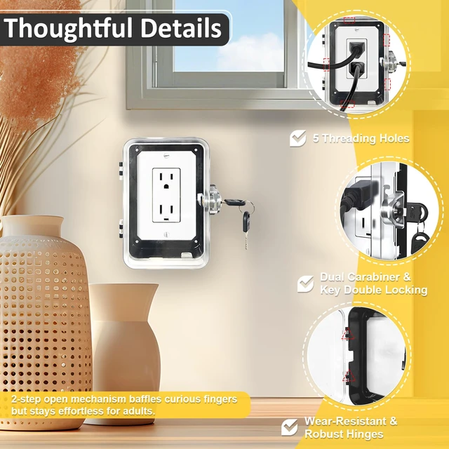 Alt view image 4 of 7 - Socket Lock, Child Proof, ABS Bite Resistant Safety Box, Tool-Free Installation Outlet Cover, for Household Baby & Pet Proofing Wall Sockets, 6.69in*4.41in*2.95in (1 PC)