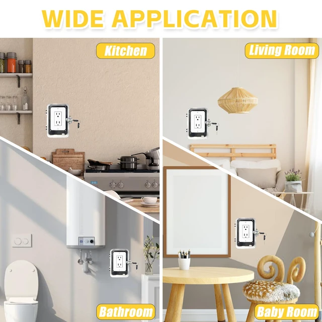 Alt view image 7 of 7 - Socket Lock, Child Proof, ABS Bite Resistant Safety Box, Tool-Free Installation Outlet Cover, for Household Baby & Pet Proofing Wall Sockets, 6.69in*4.41in*2.95in (1 PC)