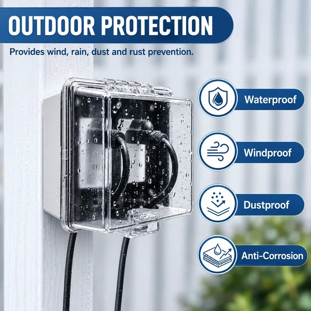 Alt view image 3 of 7 - 2-Gang Baby Safety Dual Outlet Cover Box - Fit 1.3 x 2.66, Easier Operation, Simple 4 Step Install,Provides Extra Space Inside for Plugs,Adapters,4.53" high x 4.35" Wide x 2.52" deep