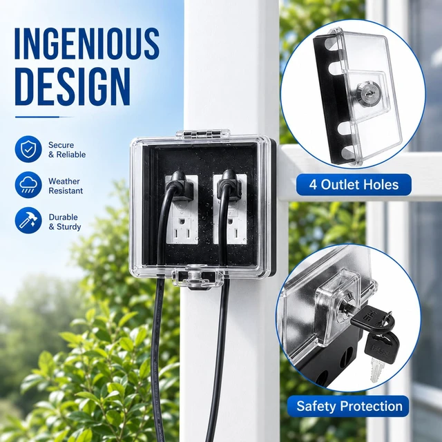 Alt view image 4 of 7 - 2-Gang Baby Safety Dual Outlet Cover Box - Fit 1.3 x 2.66, Easier Operation, Simple 4 Step Install,Provides Extra Space Inside for Plugs,Adapters,4.53" high x 4.35" Wide x 2.52" deep