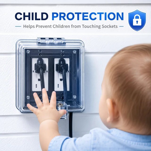 Alt view image 7 of 7 - 2-Gang Baby Safety Dual Outlet Cover Box - Fit 1.3 x 2.66, Easier Operation, Simple 4 Step Install,Provides Extra Space Inside for Plugs,Adapters,4.53" high x 4.35" Wide x 2.52" deep