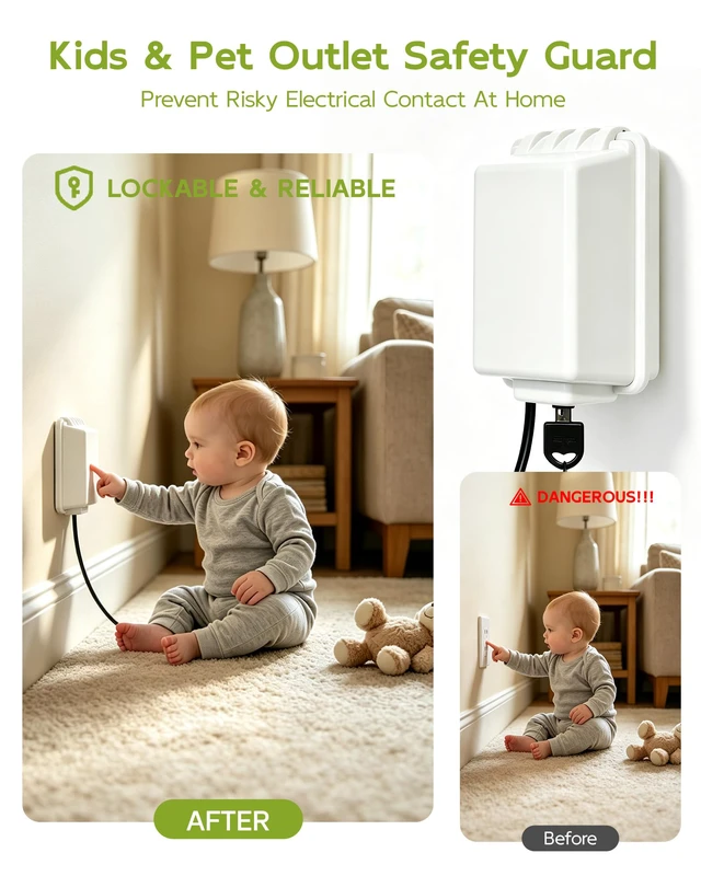 Alt view image 3 of 7 - Outlet Cover Box Outlet Covers Baby Proofing Child Proof Lock,White | Baby Safety Outlet Cover Box-Key Lock for Much Better Toddler Proofing,Suitable for all Standard Electrical Outlets,1 Pc