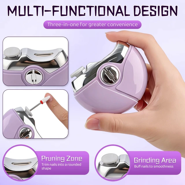 Alt view image 3 of 7 - 2 in 1 Electric Polishing Automatic Nail Clippers, 2026 Upgraded Electric Nail Trimmer Electric Nail Clipper with 2 Adjustable Speeds, Nail Trimmer for Seniors,Adults Automatic Nail Clipper (Purple)