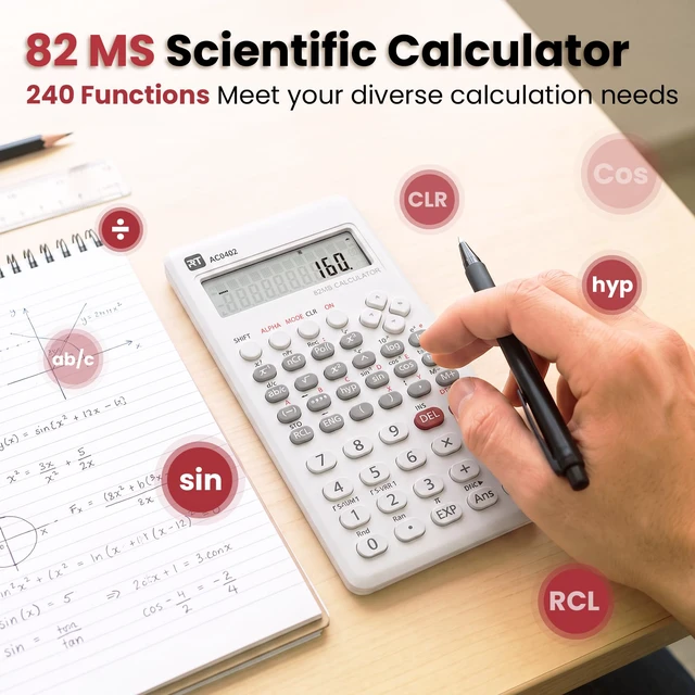 Alt view image 2 of 7 - 82MS 240 Functions Scientific Desk Calculators Back to School Supplies | 2-Line Display Calculator for Middle and High School Students Lightweight Portable White