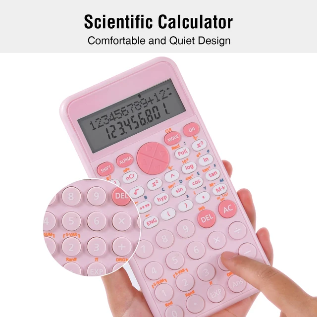 Alt view image 5 of 7 - Standard Scientific Calculator, Back to School Supplies for Students | Portable Pink School Supplies, Silent Buttons, 2-Line Display Calculator for Primary Middle High School & College Students