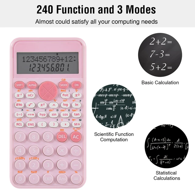 Alt view image 6 of 7 - Standard Scientific Calculator, Back to School Supplies for Students | Portable Pink School Supplies, Silent Buttons, 2-Line Display Calculator for Primary Middle High School & College Students