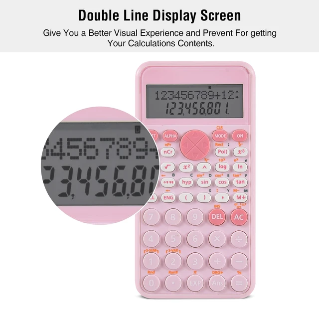Alt view image 7 of 7 - Standard Scientific Calculator, Back to School Supplies for Students | Portable Pink School Supplies, Silent Buttons, 2-Line Display Calculator for Primary Middle High School & College Students