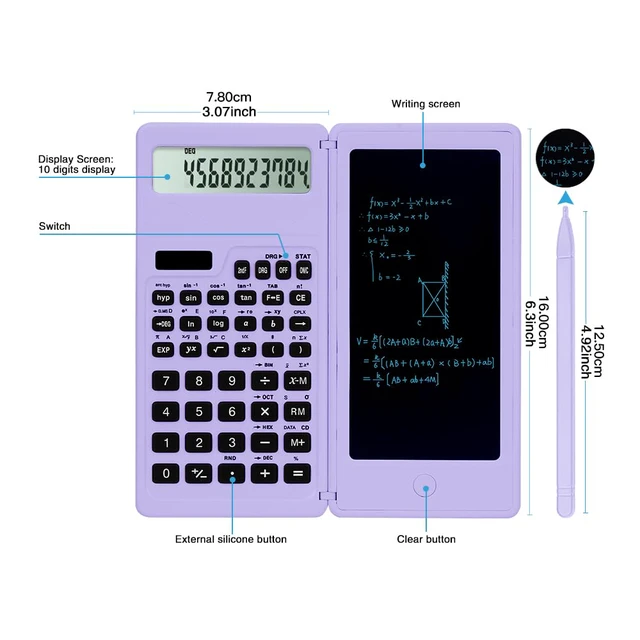 Alt view image 3 of 6 - Scientific Calculator for Students, Math Calculator with Notepad | Solar Powered 10-Digit School Calculator for Middle School, High School and College, Back to School Supplies(Purple )
