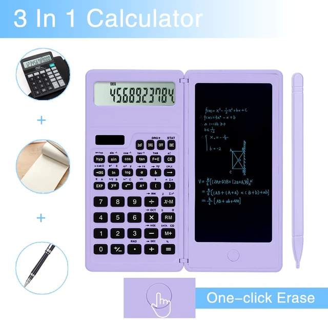 Alt view image 4 of 6 - Scientific Calculator for Students, Math Calculator with Notepad | Solar Powered 10-Digit School Calculator for Middle School, High School and College, Back to School Supplies(Purple )