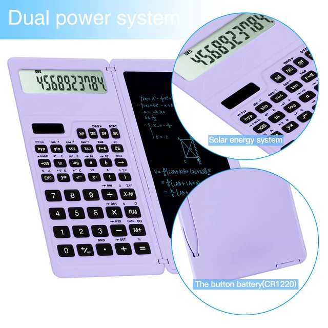 Alt view image 6 of 6 - Scientific Calculator for Students, Math Calculator with Notepad | Solar Powered 10-Digit School Calculator for Middle School, High School and College, Back to School Supplies(Purple )