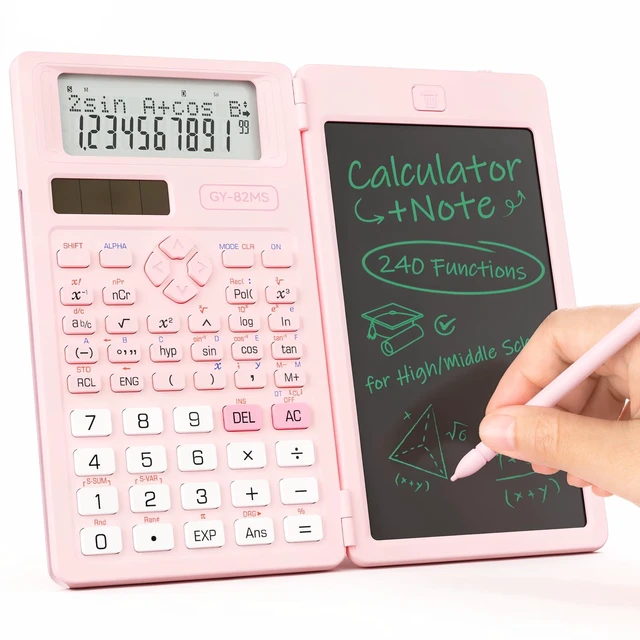 Main image of Scientific Calculators School Supplies with Notepad 82MS Pink Stuff | Middle and High Back to School Girls Cute Stuff for Student, 240 Functions Foldable 2-Line Display Solar and Battery Power