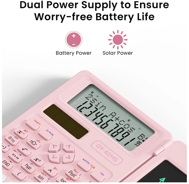Alt view image 4 of 7 - Scientific Calculators School Supplies with Notepad 82MS Pink Stuff | Middle and High Back to School Girls Cute Stuff for Student, 240 Functions Foldable 2-Line Display Solar and Battery Power