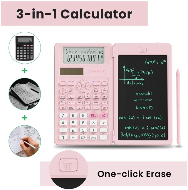 Alt view image 3 of 7 - Scientific Calculators School Supplies with Notepad 82MS Pink Stuff | Middle and High Back to School Girls Cute Stuff for Student, 240 Functions Foldable 2-Line Display Solar and Battery Power