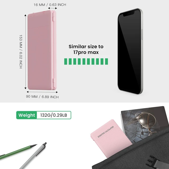 Alt view image 7 of 7 - Scientific Calculators School Supplies with Notepad 82MS Pink Stuff | Middle and High Back to School Girls Cute Stuff for Student, 240 Functions Foldable 2-Line Display Solar and Battery Power