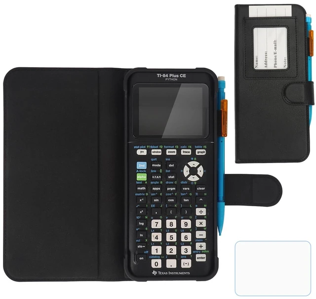Main image of PU Leather Protective Case Compatible with Texas Instruments TI-84 Plus CE Color Graphing Calculator with ID Card Slot (Only Case) (Black)