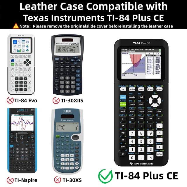 Alt view image 2 of 7 - Leather Flip Case for Texas Instruments TI-84 Plus CE Color Graphing Calculator with Pen Holder & Screen Protector, Streamlined Protection for Graphing Calculator (Black)