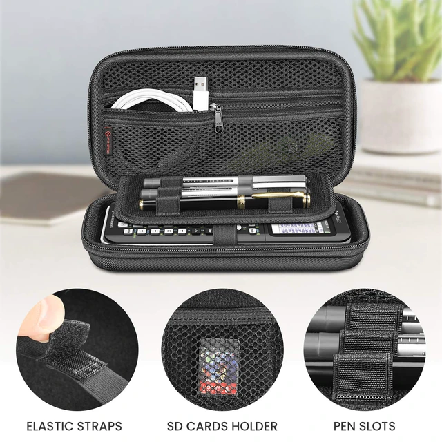 Alt view image 3 of 7 - Graphing Calculator Carrying Case for Texas Instruments | For TI-Nspire CX II CAS/TI-Nspire-CX-II, TI-84 Plus/CE Color Graphing Calculators, with Mesh Pockets and Pen Slots, Black