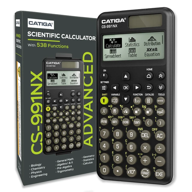 Main image of Black Scientific Calculator with Textbook-Style HD Display, Solar & Battery Scientific Calculators for College, High School & Engineering Students, Icon Menu & Magnetic Hard Case, CS-991NX