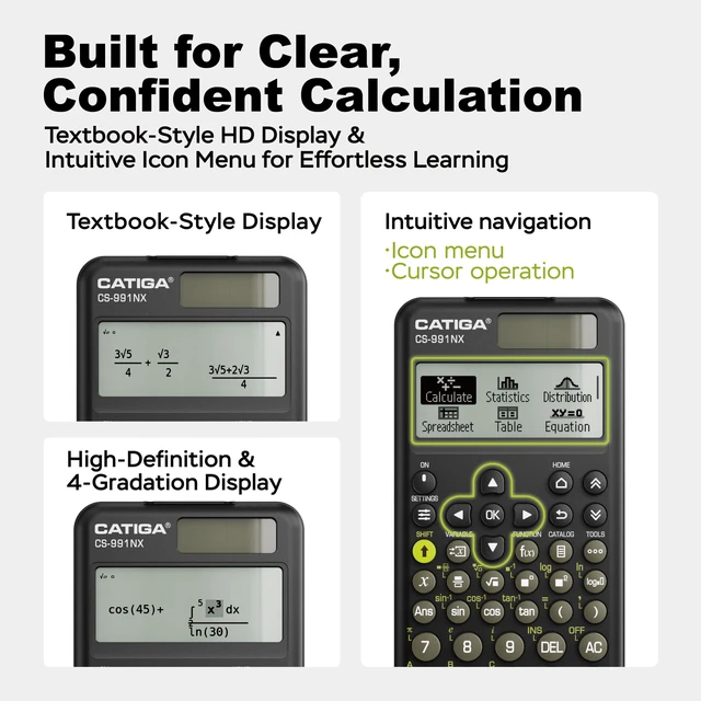 Alt view image 2 of 7 - Black Scientific Calculator with Textbook-Style HD Display, Solar & Battery Scientific Calculators for College, High School & Engineering Students, Icon Menu & Magnetic Hard Case, CS-991NX