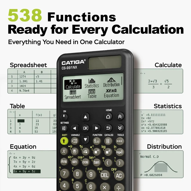 Alt view image 3 of 7 - Black Scientific Calculator with Textbook-Style HD Display, Solar & Battery Scientific Calculators for College, High School & Engineering Students, Icon Menu & Magnetic Hard Case, CS-991NX