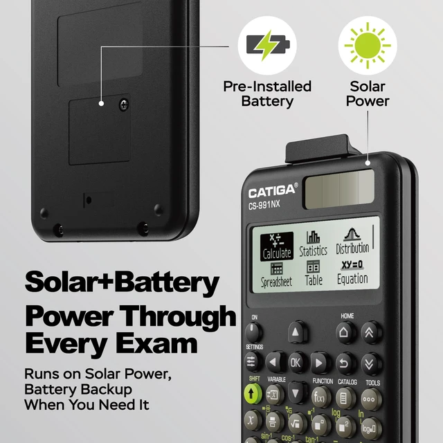 Alt view image 5 of 7 - Black Scientific Calculator with Textbook-Style HD Display, Solar & Battery Scientific Calculators for College, High School & Engineering Students, Icon Menu & Magnetic Hard Case, CS-991NX