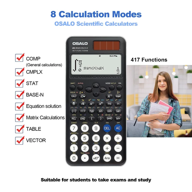 Alt view image 4 of 7 - Scientific Calculator 417 Functions GCSE School Black OS-991ES Plus 2 | Math Scientific Calculator, 2-Line Written Display, Solar & Battery Power for GCSE, Secondary High School College