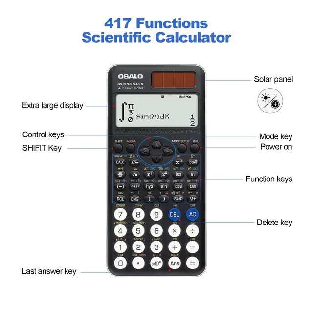 Alt view image 6 of 7 - Scientific Calculator 417 Functions GCSE School Black OS-991ES Plus 2 | Math Scientific Calculator, 2-Line Written Display, Solar & Battery Power for GCSE, Secondary High School College