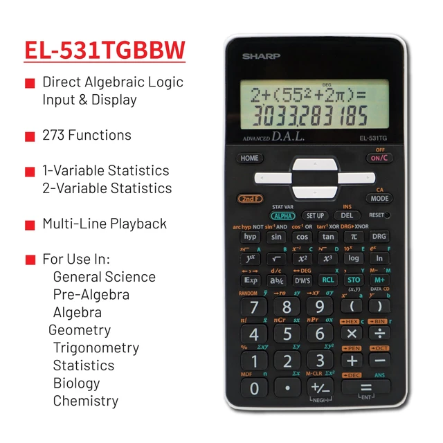 Alt view image 3 of 3 - EL-531TGBBW 12-Digit Scientific/Engineering Calculator with Protective Hard Cover, LCD Display, Great for Students and Professionals, Black