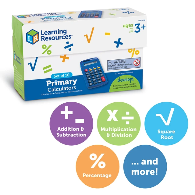 Alt view image 5 of 7 - Primary Calculators, Set of 10 | Simple Calculators for Students, Basic Math Functions, Solar and Battery Powered Calculator Set, Classroom School Supplies