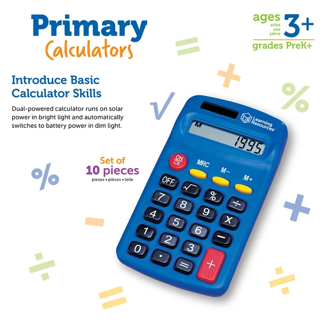 Alt view image 7 of 7 - Primary Calculators, Set of 10 | Simple Calculators for Students, Basic Math Functions, Solar and Battery Powered Calculator Set, Classroom School Supplies