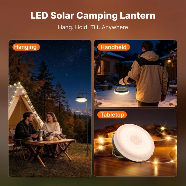Alt view image 6 of 7 - Solar Camping String Lights, 5400mAh/ 49.2FT/ 11 Modes Rechargeable | Camping Lights Outdoor/Indoor, 4-in-1 Quick Storage Fairy Tent Lights Portable LED Lamp for Patio Yard Party Decor Essentials