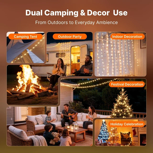Alt view image 7 of 7 - Solar Camping String Lights, 5400mAh/ 49.2FT/ 11 Modes Rechargeable | Camping Lights Outdoor/Indoor, 4-in-1 Quick Storage Fairy Tent Lights Portable LED Lamp for Patio Yard Party Decor Essentials