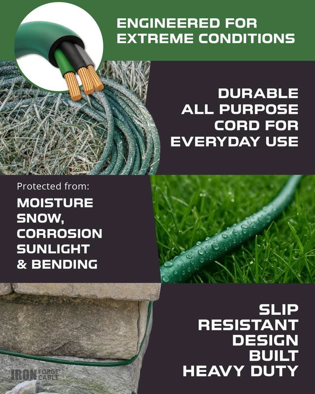 Alt view image 4 of 7 - 25 Foot Outdoor Extension Cord with 3 Electrical Power Outlets - 16/3 SJTW Durable Green Extension Cable with 3 Prong Grounded Plug for Safety