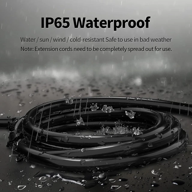 Alt view image 5 of 7 - 50 FT 16 Gauge Indoor/Outdoor Extension Cord Waterproof, Black | Waterproof, 50 Foot 3 Prong Electric Cable SJTW, Cold Weatherproof -50°C, 13A 1625W 16AWG, ETL Listed