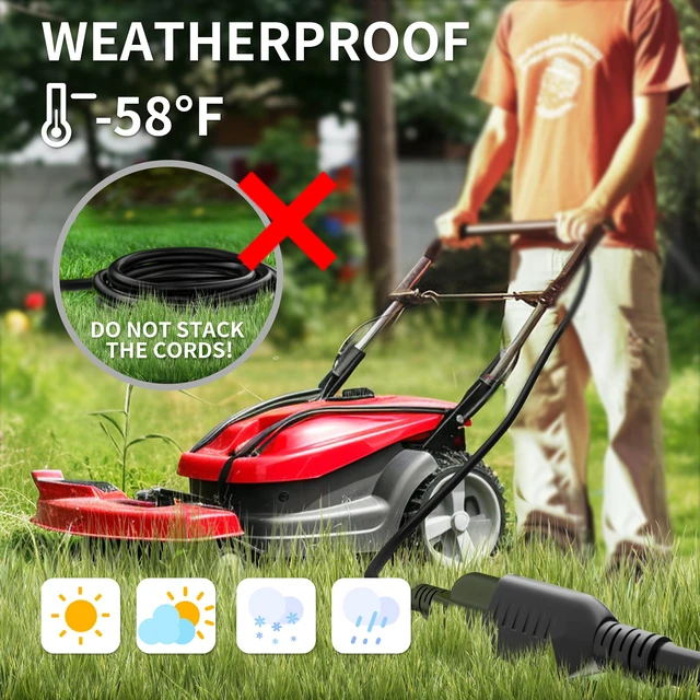 Alt view image 6 of 7 - 50 FT 16 Gauge Indoor/Outdoor Extension Cord Waterproof, Black | Waterproof, 50 Foot 3 Prong Electric Cable SJTW, Cold Weatherproof -50°C, 13A 1625W 16AWG, ETL Listed