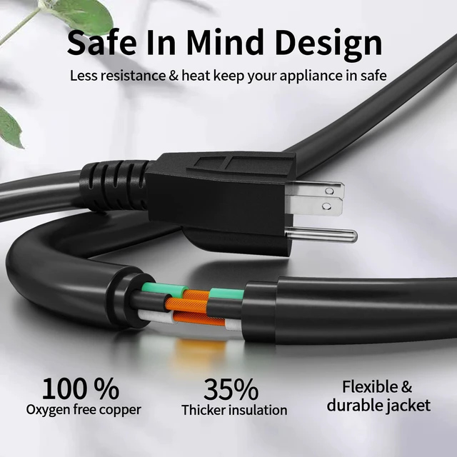 Alt view image 3 of 7 - 50 FT 16 Gauge Indoor/Outdoor Extension Cord Waterproof, Black | Waterproof, 50 Foot 3 Prong Electric Cable SJTW, Cold Weatherproof -50°C, 13A 1625W 16AWG, ETL Listed