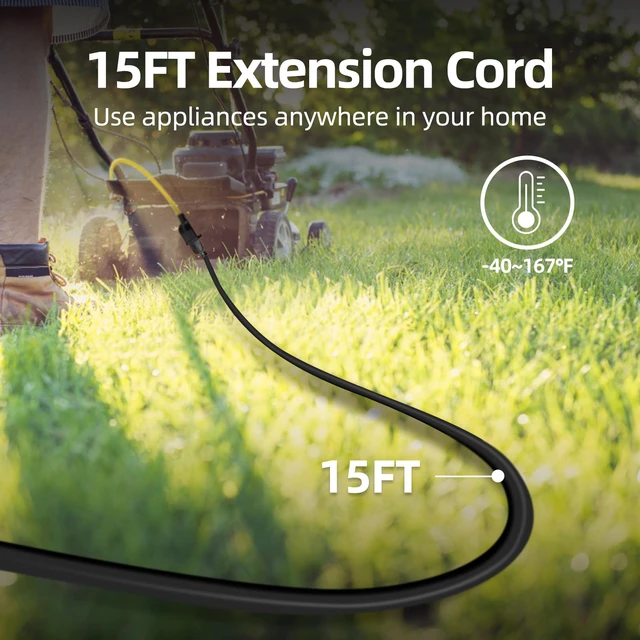 Alt view image 2 of 7 - Indoor Outdoor Extension Cord Waterproof, 15 Feet 3 Prong Power Cord for Home and Garden, 16 AWG, 13A/1625W, ETL Listed