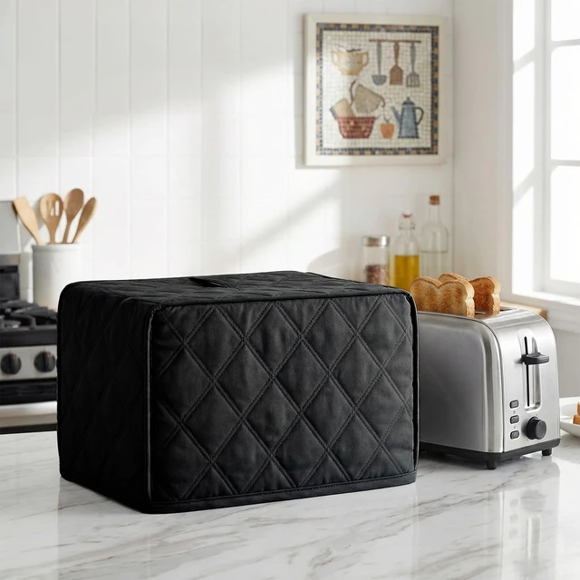 Alt view image 5 of 7 - 2 Slice Toaster Cover, Quilted Polyester Toaster Covers 2 Slice Wide Slot, Dust-proof Universal Size Covers for Small Kitchen Appliance(Black)