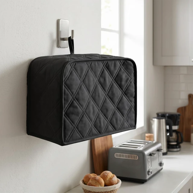 Alt view image 7 of 7 - 2 Slice Toaster Cover, Quilted Polyester Toaster Covers 2 Slice Wide Slot, Dust-proof Universal Size Covers for Small Kitchen Appliance(Black)
