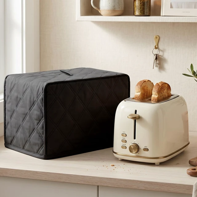 Alt view image 6 of 7 - 2 Slice Toaster Cover, Quilted Polyester Toaster Covers 2 Slice Wide Slot, Dust-proof Universal Size Covers for Small Kitchen Appliance(Black)