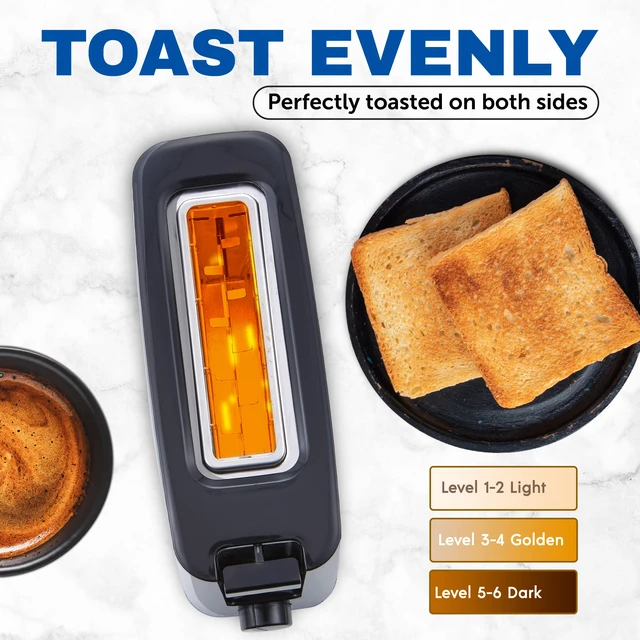Alt view image 2 of 6 - Single-Slice Cool-Touch Toaster, Wide Slot, 6 Browning Levels | Black, Bagels, Waffles & Pastries, ECT118B