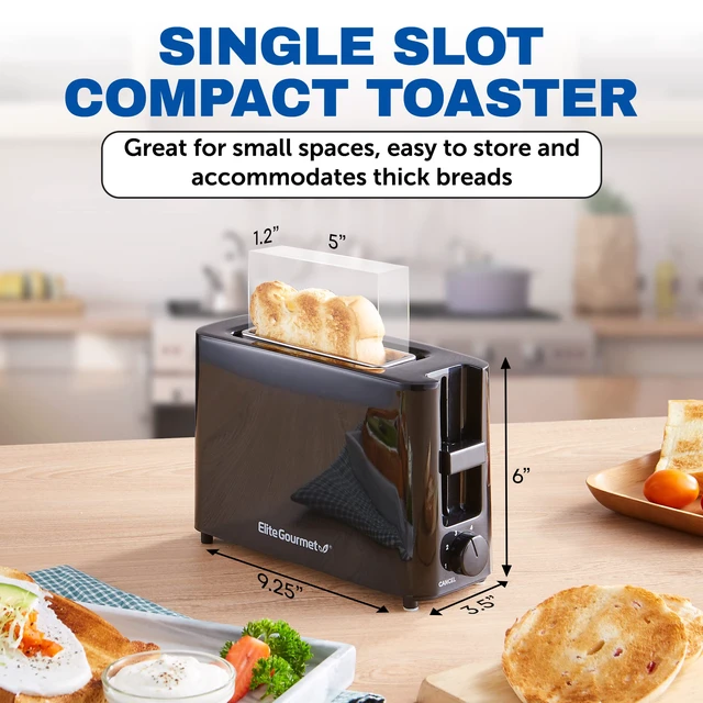 Alt view image 6 of 6 - Single-Slice Cool-Touch Toaster, Wide Slot, 6 Browning Levels | Black, Bagels, Waffles & Pastries, ECT118B