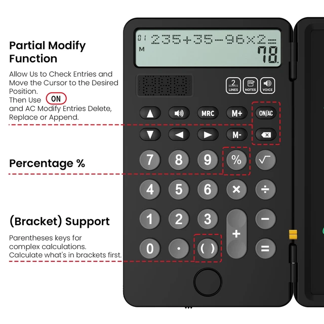 Alt view image 3 of 7 - Talking Calculators Desktop Rechargeable for School Desk Calculator with Notepad 2-Line Display Office Desk Accessories School Supplies College Kids Calculators for Student Simple Big Button