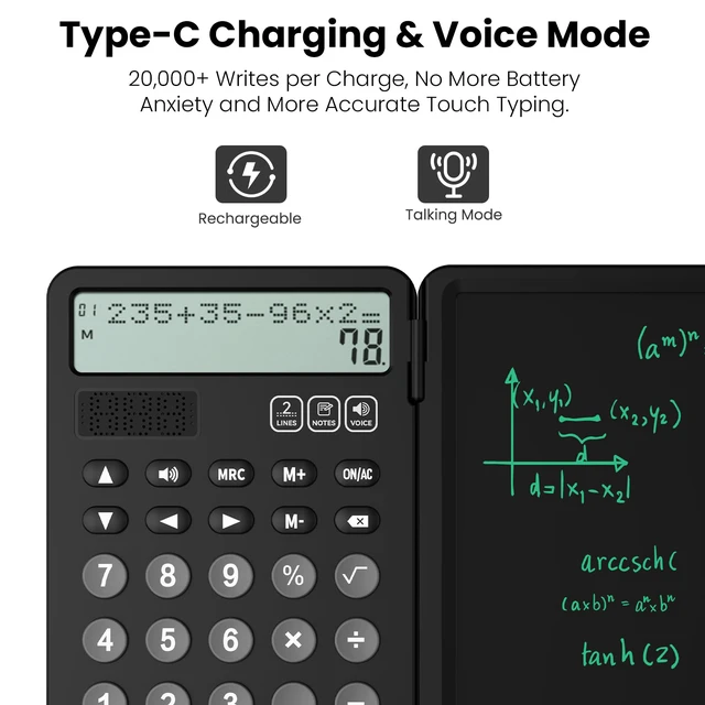 Alt view image 6 of 7 - Talking Calculators Desktop Rechargeable for School Desk Calculator with Notepad 2-Line Display Office Desk Accessories School Supplies College Kids Calculators for Student Simple Big Button