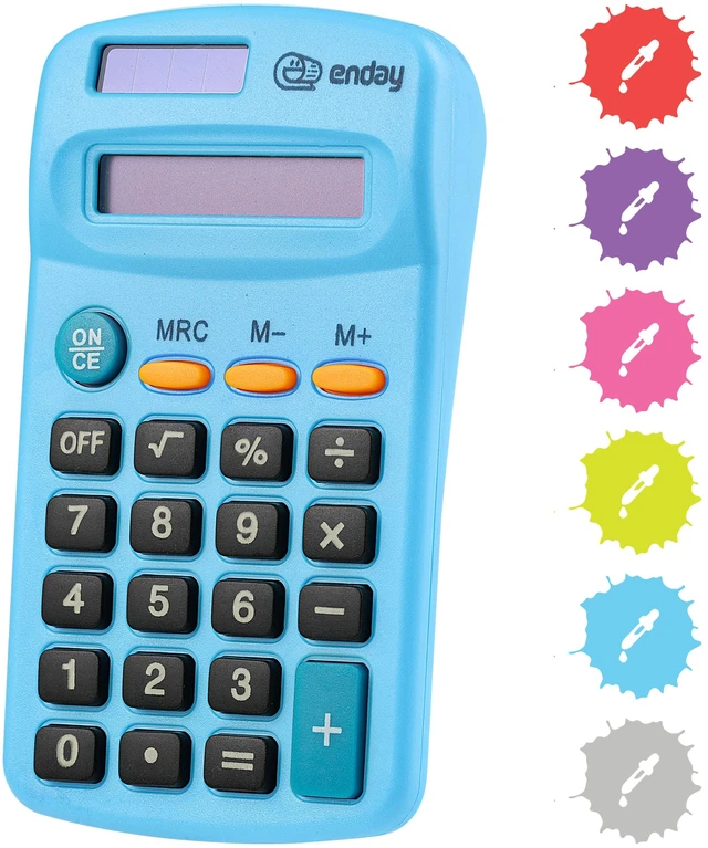 Main image of Calculator Blue, Basic Small Solar and Battery Operated, Large Display Four Function, Auto Powered Handheld Calculator School and Kids Available in Green, Red, Purple, Grey, Pink, 1 PK by