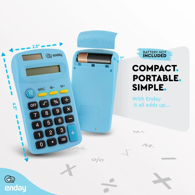 Alt view image 4 of 7 - Calculator Blue, Basic Small Solar and Battery Operated, Large Display Four Function, Auto Powered Handheld Calculator School and Kids Available in Green, Red, Purple, Grey, Pink, 1 PK by