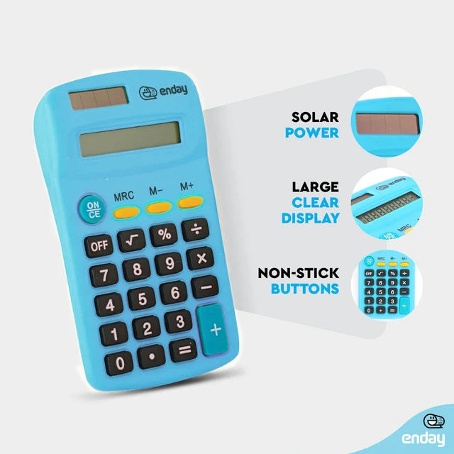 Alt view image 2 of 7 - Calculator Blue, Basic Small Solar and Battery Operated, Large Display Four Function, Auto Powered Handheld Calculator School and Kids Available in Green, Red, Purple, Grey, Pink, 1 PK by